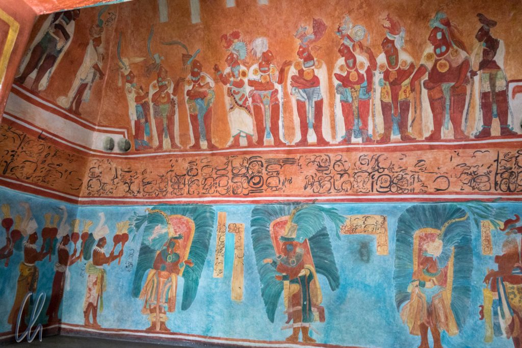 Kein Comic, sondern eine Rekonstruktion eines Frescos von Bonampak (in der Nähe von Palenque)