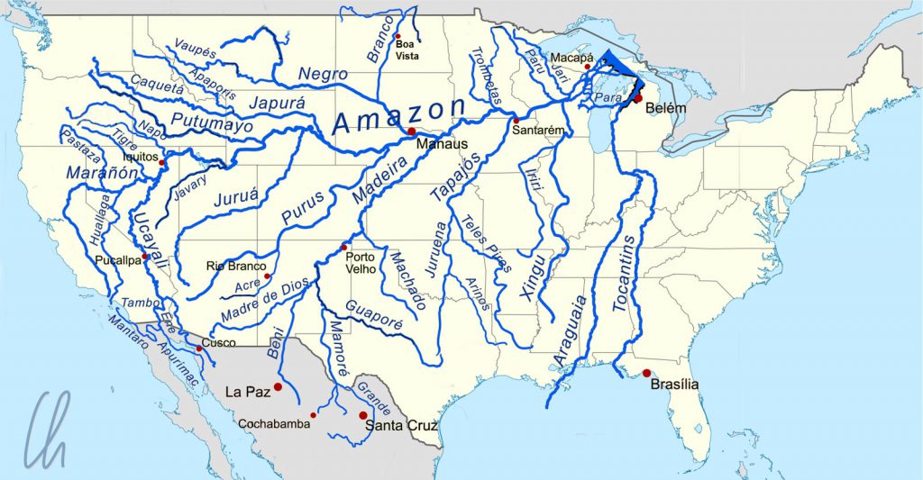 Größenvergleich: Der Amazonas und die USA