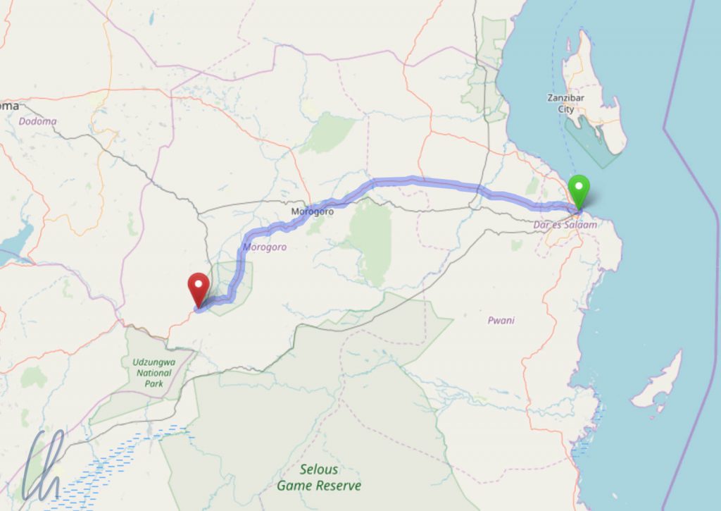 Die Route von Dar es Salaam nach Mikumi