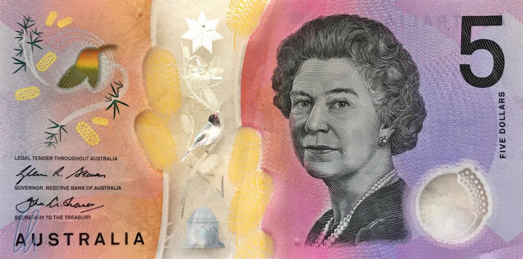 5 australische Dollar (2,95 Euro): Queen Elizabeth II