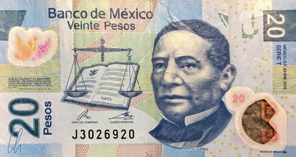 20 mexikanische Pesos (0,88 Euro): Benito Juarez, einer der verdienstreichsten Präsidenten Mexikos