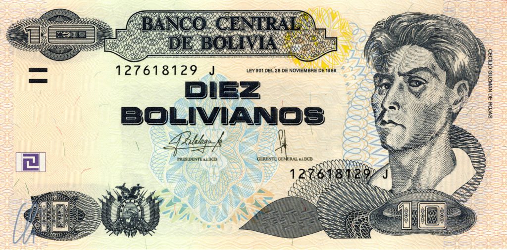 10 Bolivianos (1,29 Euro): Cecilio Guzmán de Rojas (indigener Maler, 1899–1950)