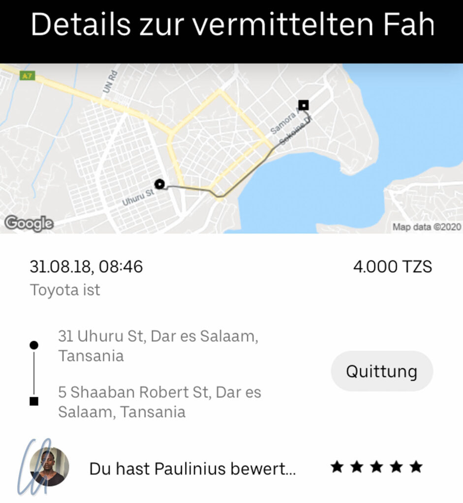 Uber in Dar es Salaam, Tansania: transparent und zuverlässig
