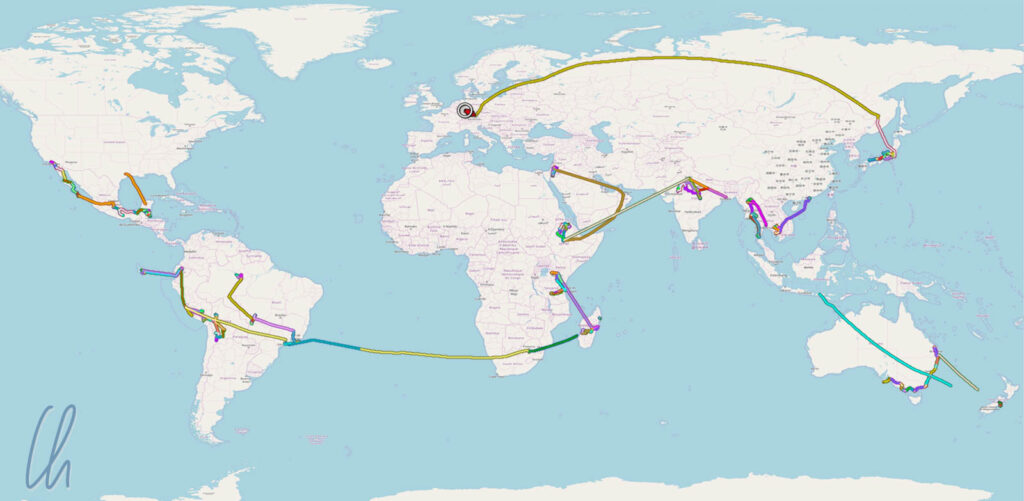 In 14 Monaten einmal um die Welt: Die Sammlung aller aufgezeichneten GPS-Tracks
